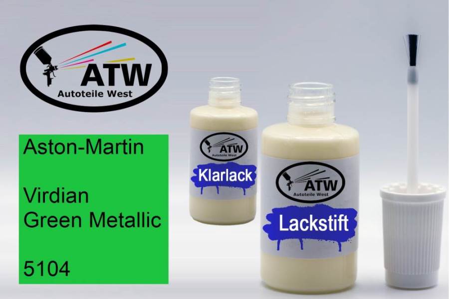 Aston-Martin, Virdian Green Metallic, 5104: 20ml Lackstift + 20ml Klarlack - Set, von ATW Autoteile West.